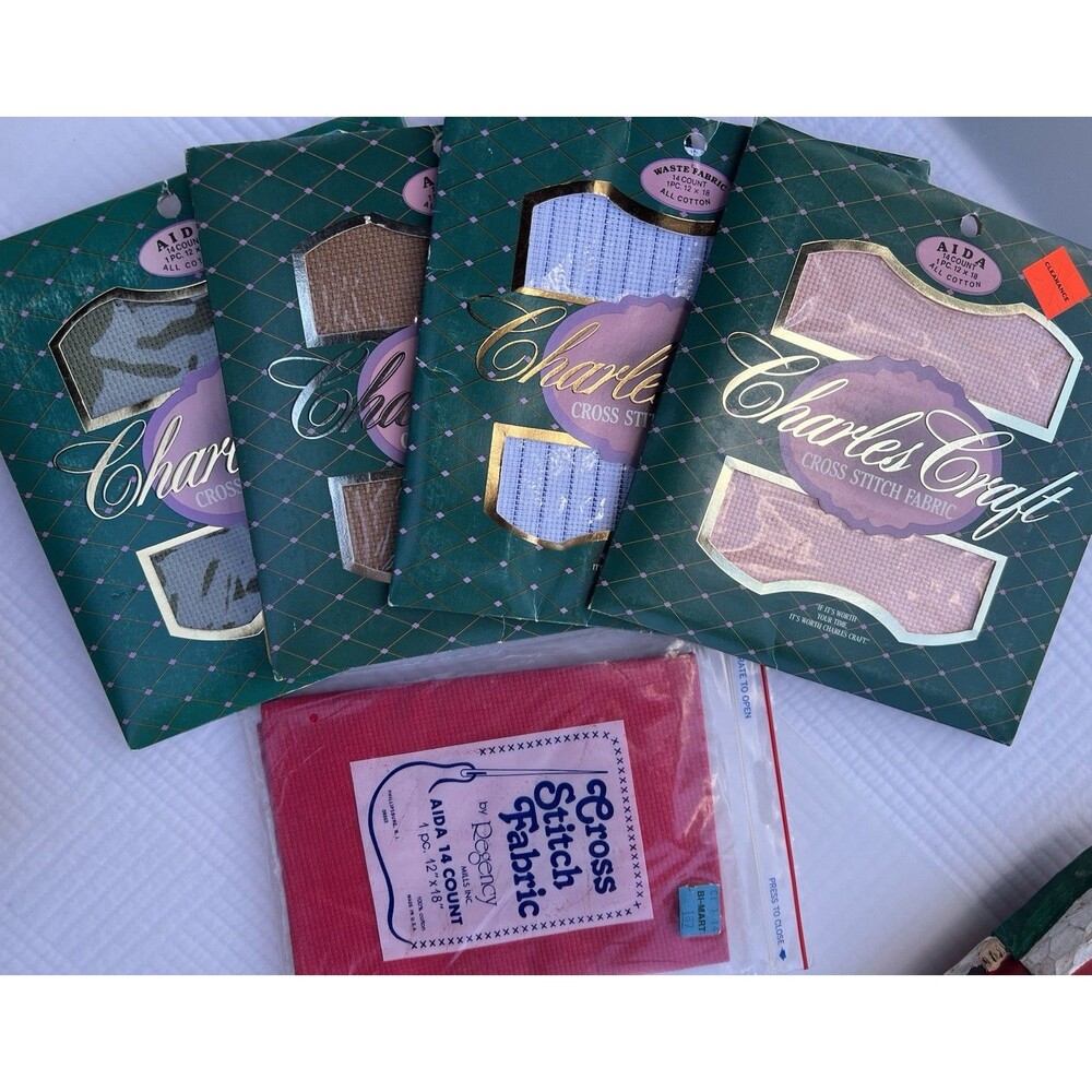 Vintage Cross Stitch Fabric Lot 5 Aida 14 Count Charles Craft Regency 12x18